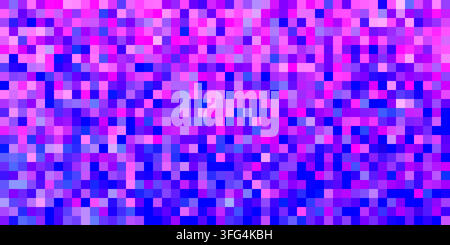 Digital pixel art background featuring gradient pink and purple dots in geometric patterns. Tech abstract texture with screen style mosaic effects and Stock Vector