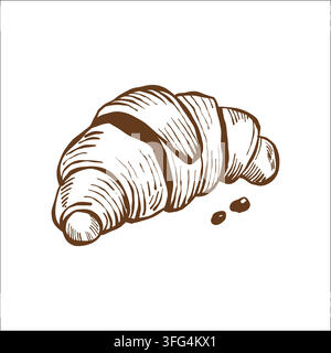 Croissant. Isolated vector outline illustration of the pastry. Hand-drawn vintage linear sketch of the baked good. Stock Vector