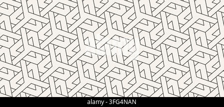 Seamless geometric pattern with repeating impossible triangle shapes and interlocking angular lines on warm cream background. Minimal vector ornament Stock Vector