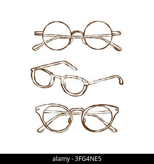 Collection of glasses of different shapes. Vintage isolated outline illustration. Vector sketch. Line clipart Stock Vector