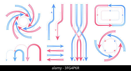 Red and blue arrow icons showing heat flow direction and fresh air circulation with color gradient effect. Vector abstract illustrations of hot and cold airflow lines, wind or ventilation stream Stock Vector