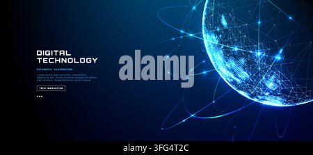 Digital Network Globe With Glowing Orbits And Copy Space Stock Vector