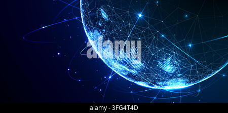 Digital Network Globe With Glowing Orbits And Copy Space Stock Vector