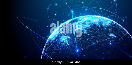 Digital World Globe With Glowing Network Connections And Orbits Stock Vector