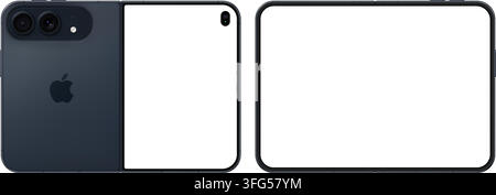 Photorealistic detailed Apple iPhone 18 Duo Night Sky mockup. Front and rear view on isolated on transparent background. Vector editorial illustration Stock Vector