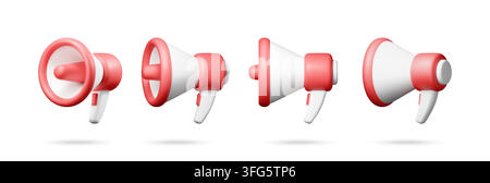 Set of red and white megaphone icons in 3d Stock Vector