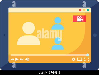 Tablet screen online video conference interface flat icon. Stock Vector