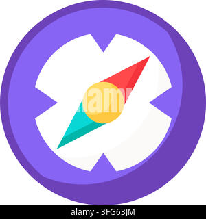 Compass navigation travel orientation location flat vector icon. Purple round compass red teal magnetic needle geographic direction web browser UI sym Stock Vector