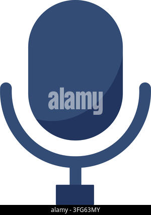 Microphone audio voice recording podcast equipment flat vector icon. Dark blue studio microphone recording symbol sound input interface element graphi Stock Vector