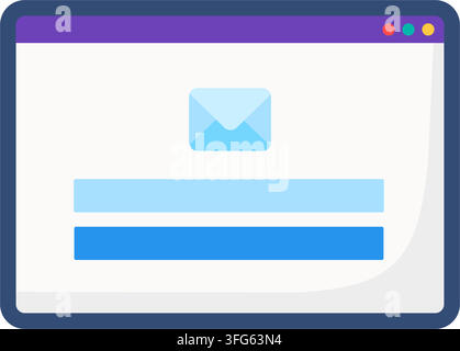 Web browser email notification page interface flat icon. Email notification page interface open browser window displaying blue envelope icon centered Stock Vector