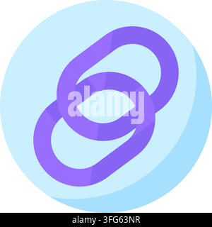 Hyperlink link attachment connection chain node flat vector icon. Purple interconnected chain links blue circle background URL address web sharing UI Stock Vector