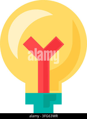 Light bulb creative idea innovation solution flat vector icon. Yellow light bulb glowing red filament green base background idea generation symbol bus Stock Vector