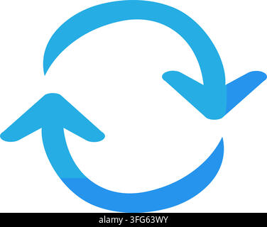 Refresh sync reload update cycle arrows flat vector icon. Blue circular arrows sync symbol rotation reload process data update UI design element Stock Vector