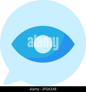 View count eye speech bubble message flat vector icon. Light blue speech bubble dark blue eye symbol video views counter user observation UI element Stock Vector