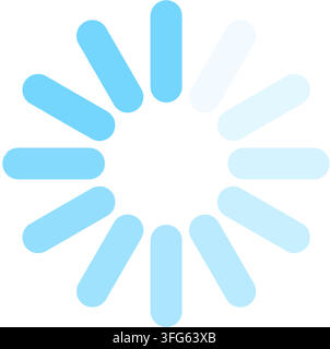 Loading indicator progress buffering spinner symbol flat vector icon/ Light blue radial dashed circle system processing update status UI element Stock Vector
