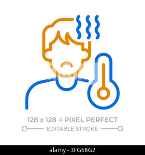 High body temperature symptoms pixel perfect duotone line icon Stock Vector