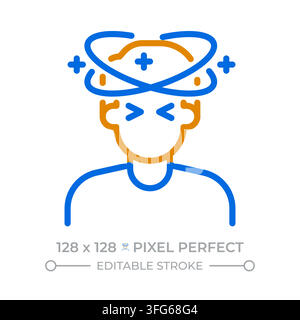 Mental health awareness pixel perfect duotone line icon. Intense brain fog. Personal exhaustion and fatigue. Daily sensory overload. Bicolor linear gr Stock Vector