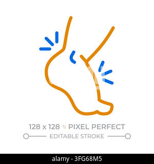 Ankle joint recovery pixel perfect duotone line icon. Foot health awareness movement. Achilles tendon rehabilitation process. Lower limb physical. Bic Stock Vector