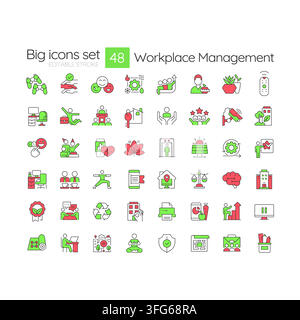Workplace management line color icons set Stock Vector