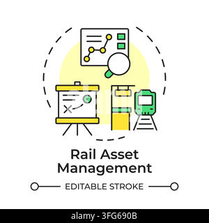 Rail asset management flat linear concept icon Stock Vector