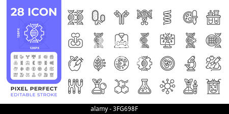 Biotechnology pixel perfect simple line icons set Stock Vector