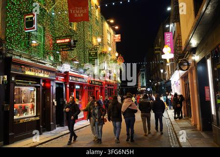 Dublin, Ireland - Mar. 20, 2023: Dublin restaurant and bar illuminated at night Stock Photo