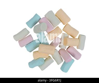 Colorful Mini Marshmallows in Pastel Colors Isolated on White Background Stock Photo