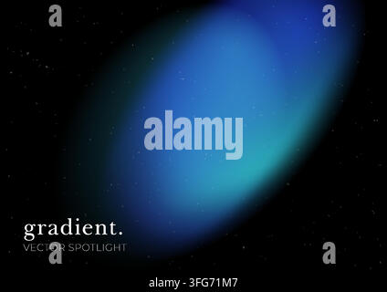 Blue gradient spotlight glow on black background for stage lighting overlays presentations posters banners and realistic light effects Stock Vector