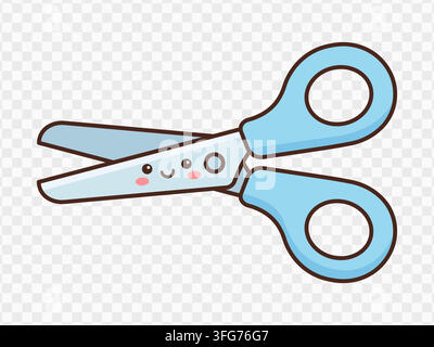 scissors with smiling face vector illustration Cute kawaii for stationery and craft design Stock Vector