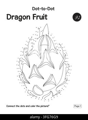 Interactive Kindergarten Counting Game Featuring Dragon Fruit Connect The Dots Stock Vector