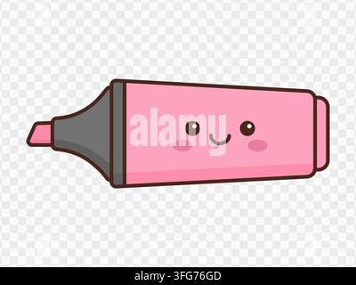 Bright pink highlighter pen vector illustration featuring a cute kawaii smiling face Stock Vector