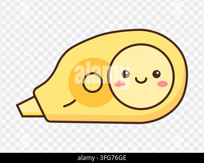 Bright yellow correction tape dispenser vector illustration featuring a cute kawaii smiling face Stock Vector