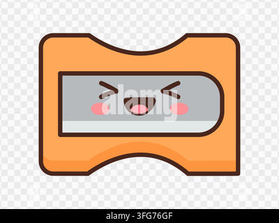 Orange pencil sharpener vector illustration featuring a cute kawaii laughing face Stock Vector