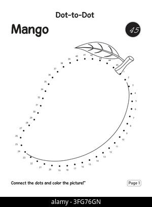 Connect The Dots Mango Printable Activity Workbook Page For Kids Early Learning Stock Vector