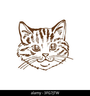 Cats head. Pet portrait, logo, icon. Vector isolated outline illustration. Sketch. Line art clipart. Stock Vector