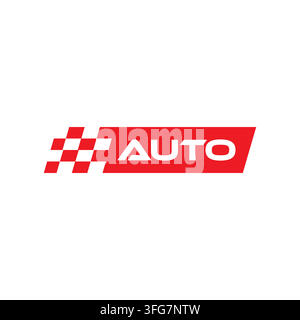 A modern minimalist logo featuring the word auto in bold white typography alongside a dynamic red and white checkered racing flag motif. The clean vec Stock Vector
