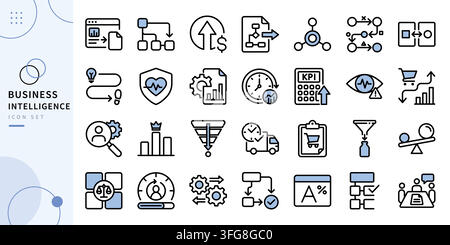 Business intelligence icon set for data analytics and management concept Stock Vector
