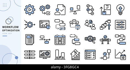 Workflow optimization icon set for business automation and efficiency concept Stock Vector