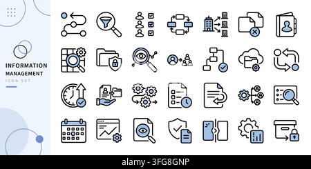 Information management icon set for data processing and workflow concept Stock Vector