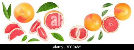 Grapefruit and slices isolated on white background. Top view. Flat lay. With clipping path and full depth of field Stock Photo