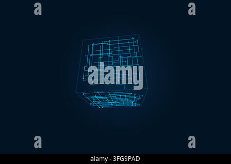 Decorative wire cube illustration for presentation covers, creative layouts, and modern visual branding. Stock Vector