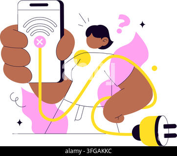 Connection Lost Vector Illustration Featuring Wireless Network Failure, Offline Communication, Internet Outage, Digital Disconnection, and Technology Stock Vector