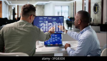 Software Engineer Collaborates With Team Using No Code Platform Tools. Stock Photo