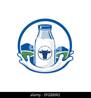Modern Fresh Dairy Milk Bottle Logo For Professional Farm Branding Stock Vector