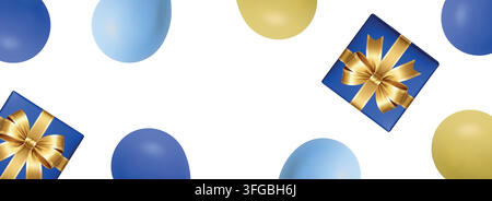 Fathers Day gift boxes and balloons border on white background with copy space for greetings and promotions Stock Vector