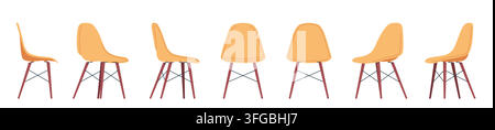 Set modern yellow chair in different positions. Flat illustration isolated on white background Stock Vector