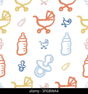 Baby Items Dithered Seamless Pattern. Vector seamless pattern illustration Stock Vector