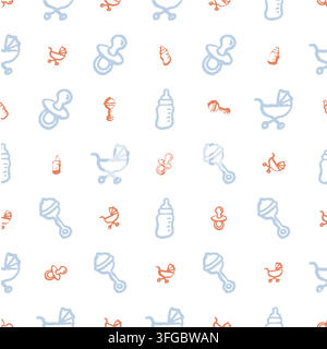 Baby Items Dithered Seamless Pattern. Vector seamless pattern illustration Stock Vector