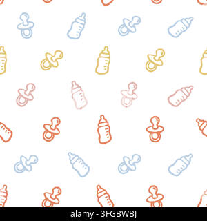 Baby Bottle Pacifier Seamless Pattern. Vector seamless pattern illustration Stock Vector