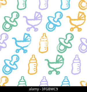 Baby Items Crayon Seamless Pattern. Vector seamless pattern illustration Stock Vector